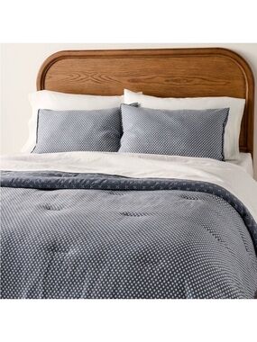NWT 3pc Full/Queen Block Pattern Comforter Set Blue Hearth & Hand with Magnolia